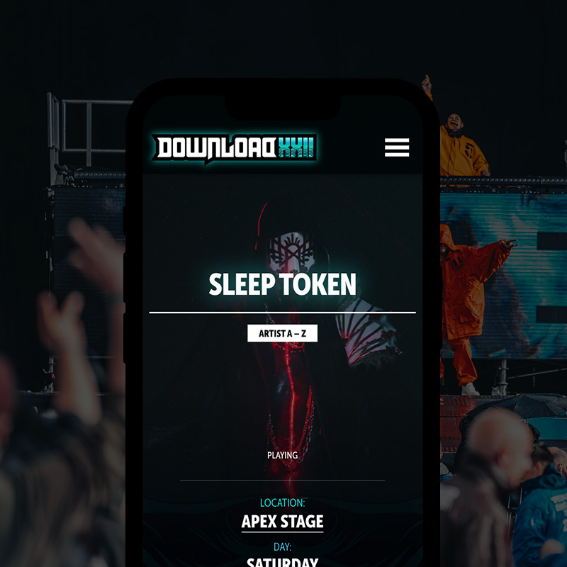 Artist profile page mobile version - Download Festival website