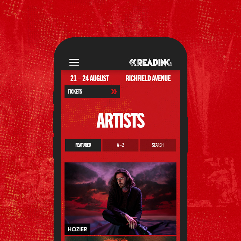 Reading Festival website - Mobile Artist A-Z