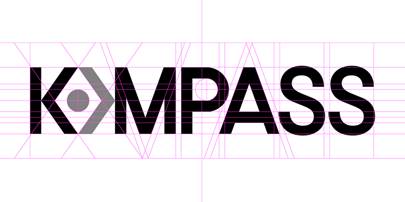 Kompass brand logo design (with visible grid alignment)