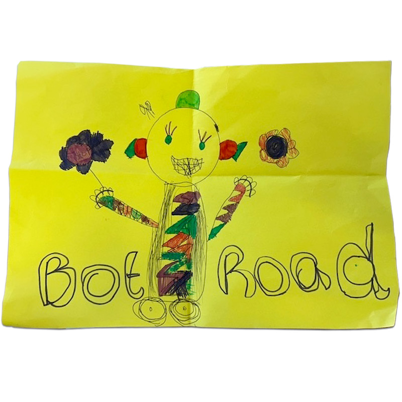 Early drawing of 'Roadbot' by reception pupils at St Mathew's C of E Primary School.