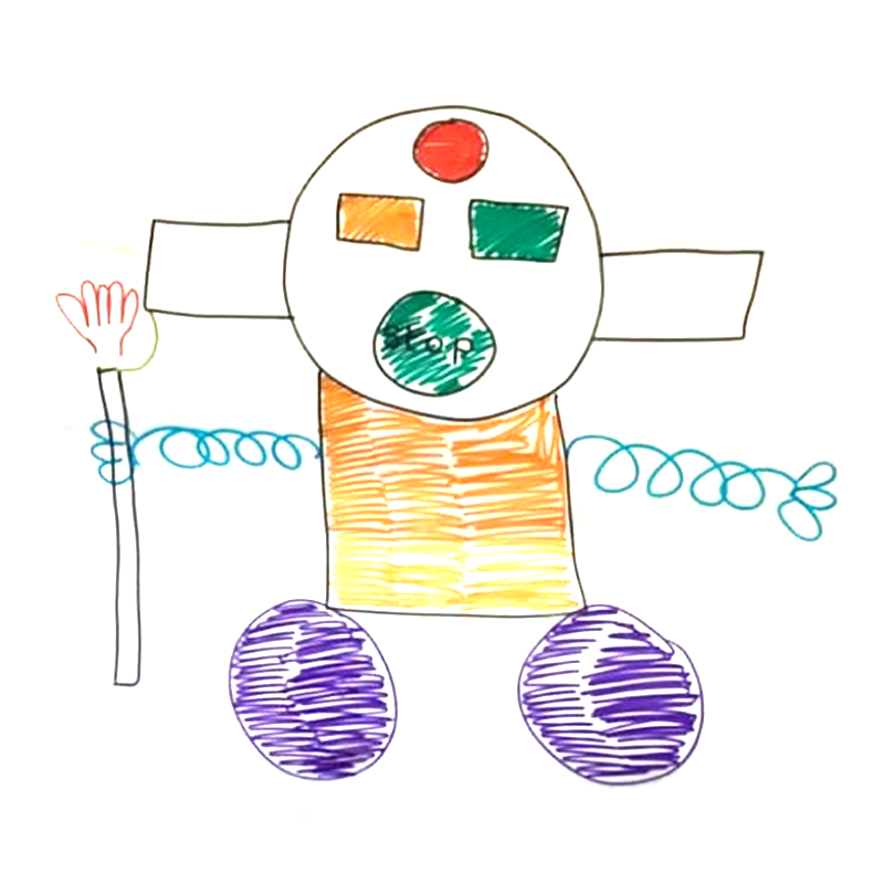 Early drawing of 'Roadbot' by reception pupils at St Mathew's C of E Primary School.